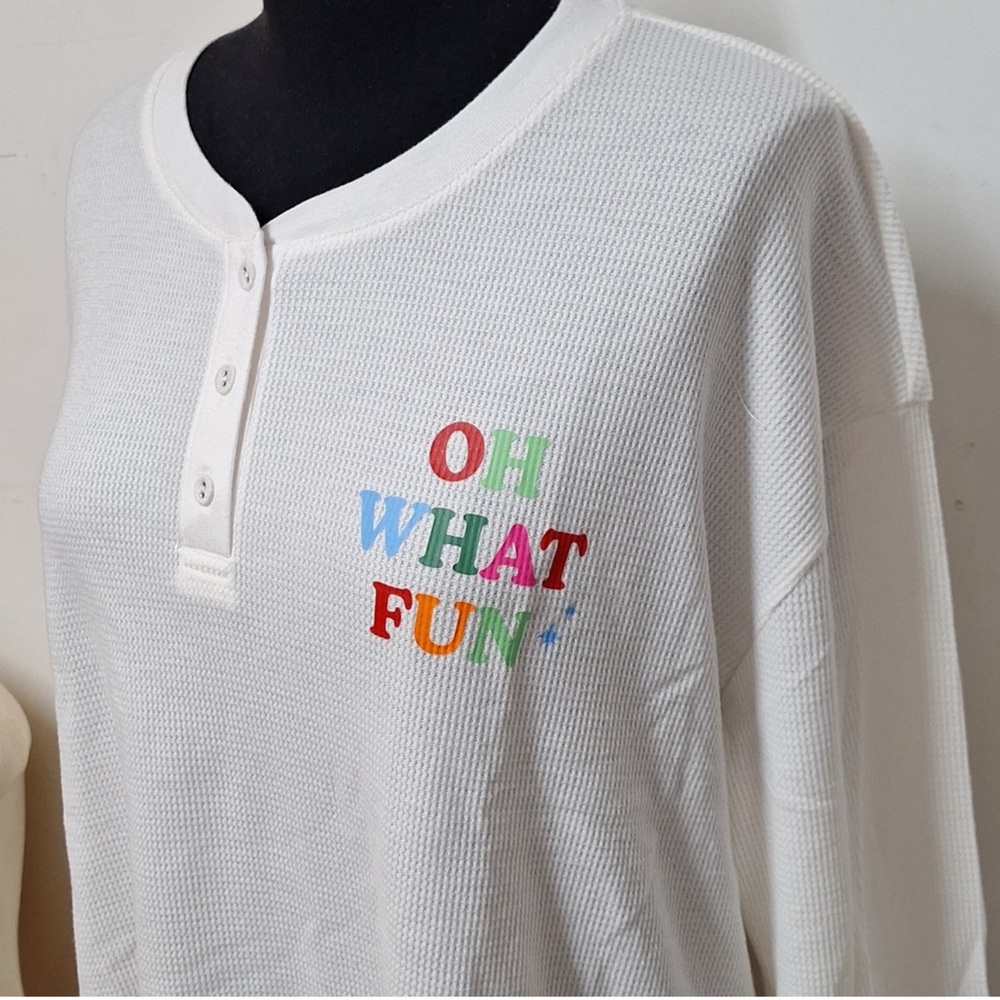 Wondershop Plus‎ Size Women’s Christmas Thermal | "Oh What Fun" White Top